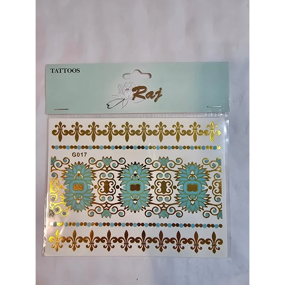 Raj Metallic Temporary Tattoos Gold Silver Body Art Sticker Beach Party Festival
